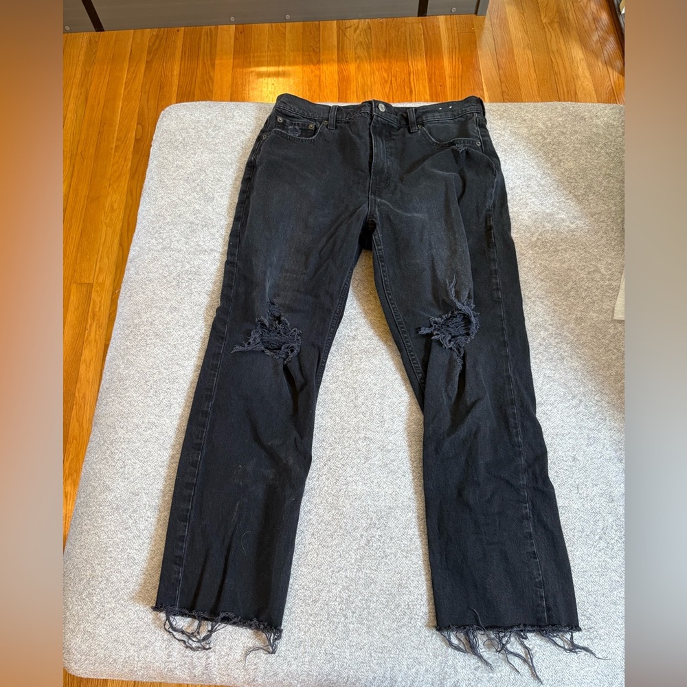 GAP Black Distressed Straight-Leg Jeans